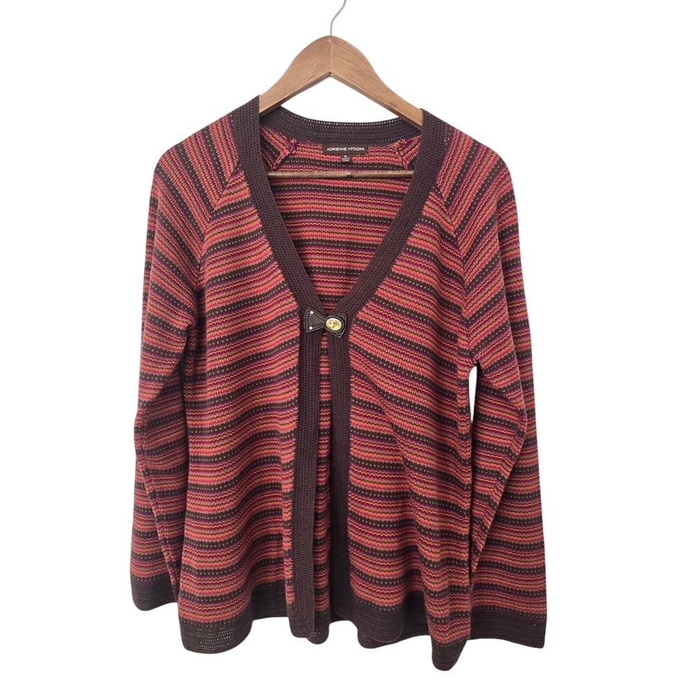 Silk Cashmere Blend Striped Knit Cardigan Adriene Vittadini XL Brown Orange